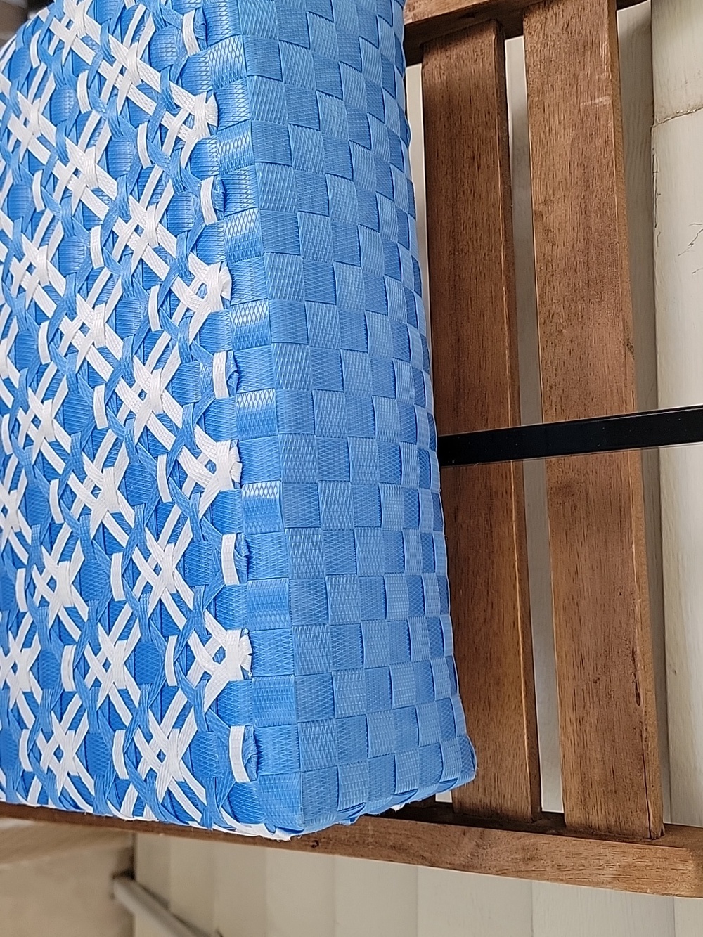 Woven Blue and White Tote Bag with Rope Handles - Picture 4 of 4
